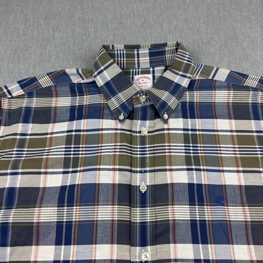 Brooks Brothers Shirt Mens Extra Large Blue Plaid Madison‎ Button Down Non-Iron - Picture 4 of 12